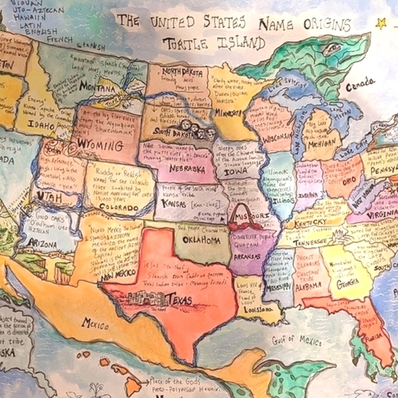 USA Handmade Map cartography painting watercolor pen & ink Earth Day - Picture 6 of 16